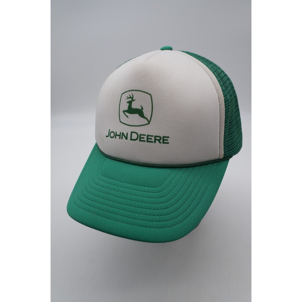 John Deere Snapback Hat Baseball Cap Green Mesh Foam Spell Out Logo Tractor Farm
